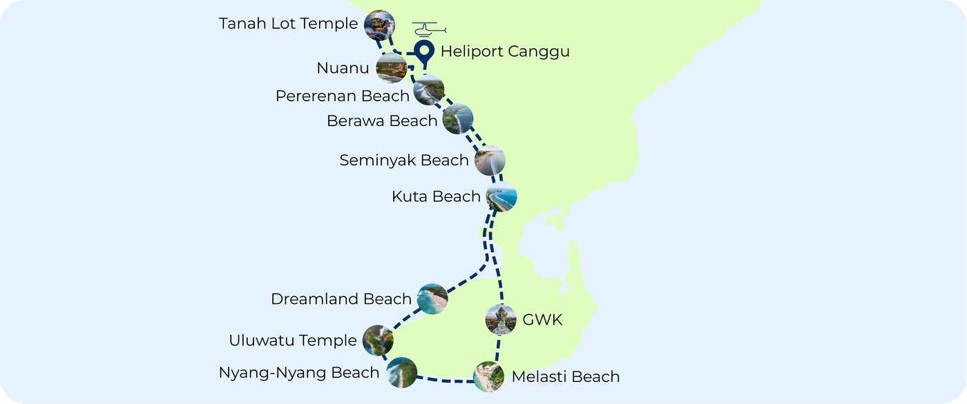 Route map for the Canggu and Uluwatu tour