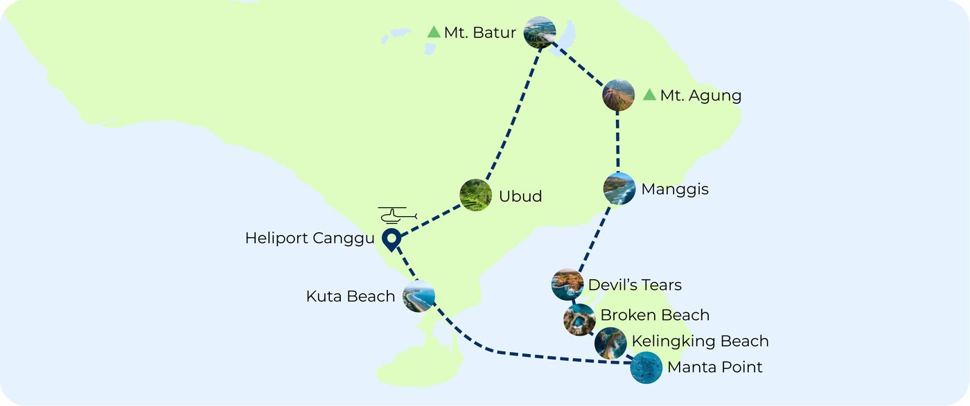 Route map for the Volcanoes and Islands tour