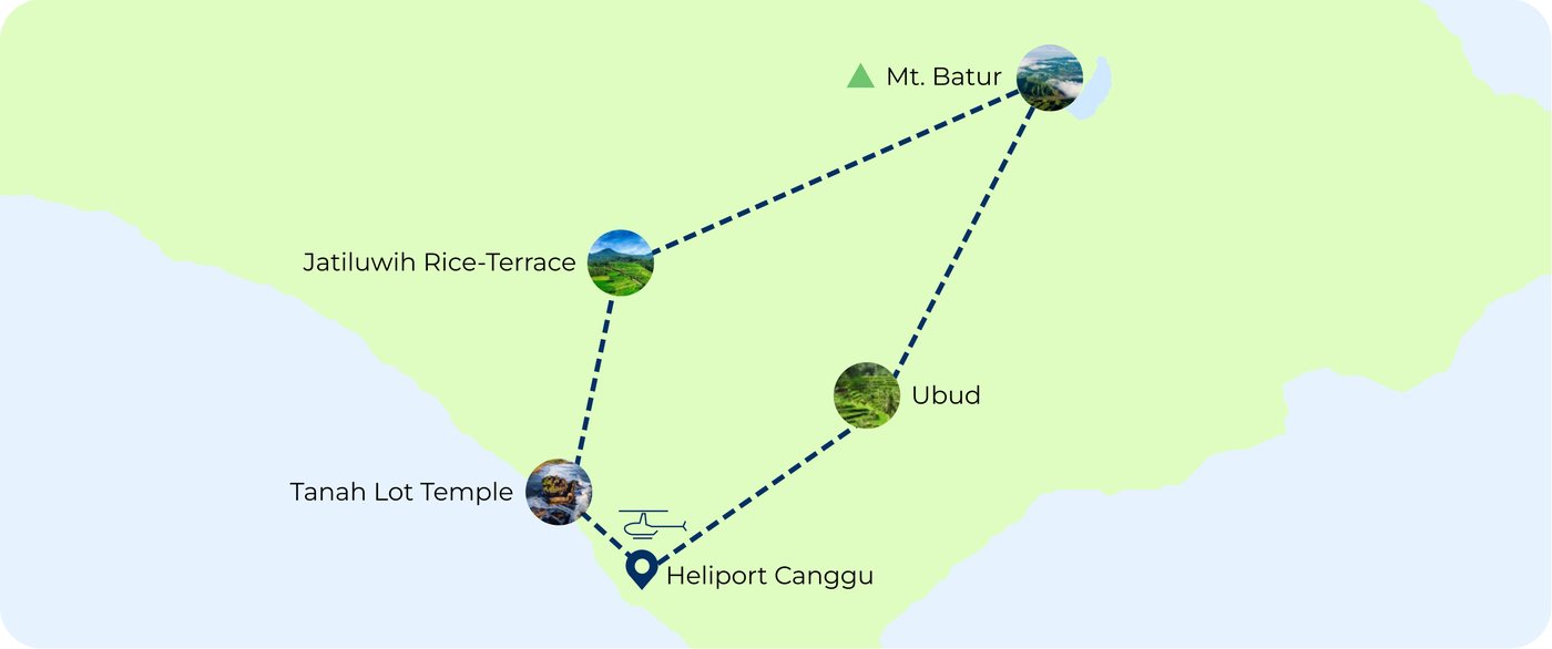 Route map for the Volcanoes and Temples tour